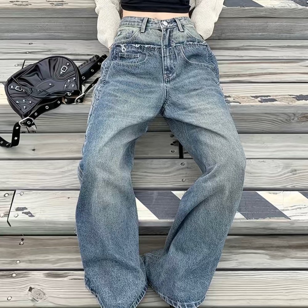 Womens Retro Jeans Size 2XL Blue High Rise Straight Leg Washed Denim Stretch